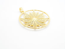 Load image into Gallery viewer, 40mm Large CZ Micro Pave Hollow out Flower Round Disc Pendant, Cubic Zirconia Rose Gold/Gold/Silver/Black Focal Pendant, 46x43mm, F546C