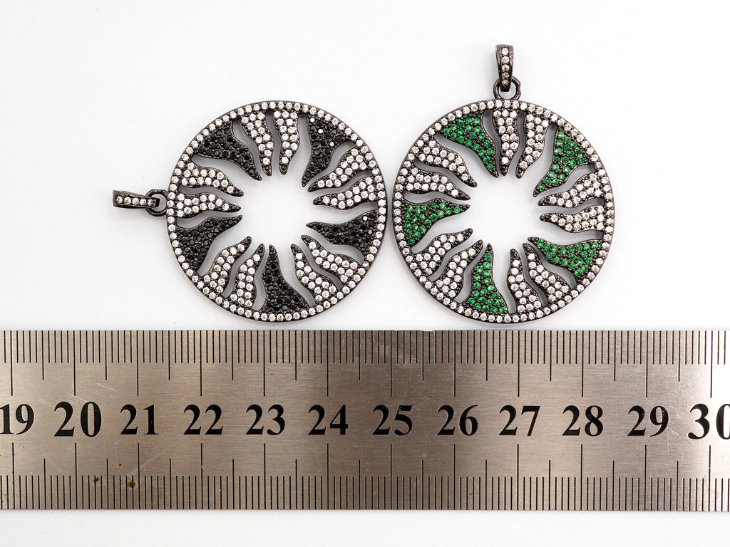 Large CZ Micro Pave Hollow out Flower/Flame Pendant/Charm,Green/Black/Fuchsia/Cobalt Cubic Zirconia Pendant, Black plated, 38mm, sku#F496C