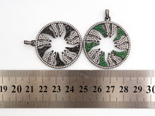 Load image into Gallery viewer, Large CZ Micro Pave Hollow out Flower/Flame Pendant/Charm,Green/Black/Fuchsia/Cobalt Cubic Zirconia Pendant, Black plated, 38mm, sku#F496C