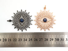 Load image into Gallery viewer, Large CZ Micro Pave Flower With Black Evil Eye Pendant/Charm,Cubic Zirconia Paved Charm/Focal, Necklace Charm Pendant, 43x46mm,sku#F497C