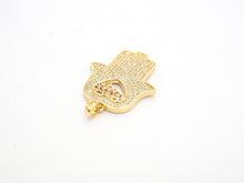 Load image into Gallery viewer, CZ Micro Pave Hamsa Hand with Heart Pendant, Cubic Zirconia Large Hamsa hand Pendant, Gold/Silver/Black/Rose Gold 27x35mm,SKU#F521