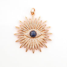 Load image into Gallery viewer, Large CZ Micro Pave Flower With Black Evil Eye Pendant/Charm,Cubic Zirconia Paved Charm/Focal, Necklace Charm Pendant, 43x46mm,sku#F497C