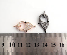 Load image into Gallery viewer, CZ Micro Pave Teardrop Lobster Claw Clasp, Cubic Zirconia Pave Lobster Clasp, Silver Black Rose Gold Plated,22x12mm, sku#H129