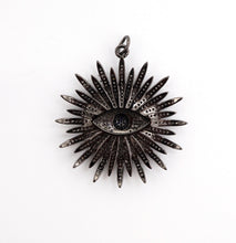 Load image into Gallery viewer, Large CZ Micro Pave Flower With Black Evil Eye Pendant/Charm,Cubic Zirconia Paved Charm/Focal, Necklace Charm Pendant, 43x46mm,sku#F497C