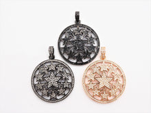 Load image into Gallery viewer, 30mm Large CZ Micro Pave Hollow out Star Disc Pendant, Cubic Zirconia Filigree Rose Gold/Gold/Silver/Black Focal Pendant, 33x37mm, F547