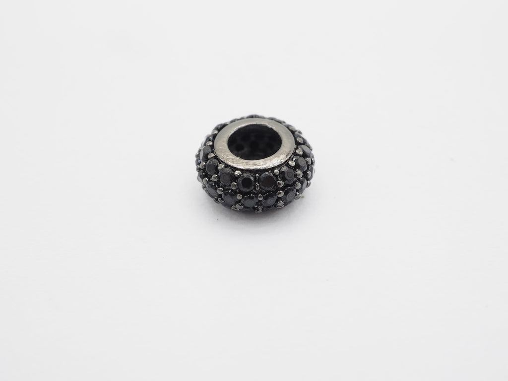 Black CZ Micro Pave On Black Rondelle Big Hole Spacer Beads, Cubic Zirconia Rondelle Spacer Beads, Pave Beads, 3x8/5x10mm, sku#C74