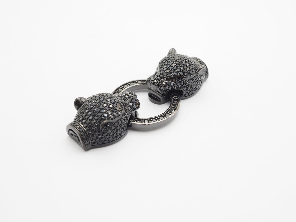 LARGE Black CZ Pave Micro Pave Panther Leopard Head Box Insert Clasp,Cubic Zirconia Clasp,Leopard Head Connector, 50mm, sku#C84
