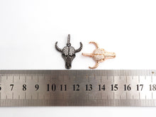 Load image into Gallery viewer, CZ Micro Pave Bull Skull Pendant, CZ Long Horn Charms,ox head, Bull Horn Charms, Antelope Head Pendant, Black/Rose Gold, 22mm,SKU#F548