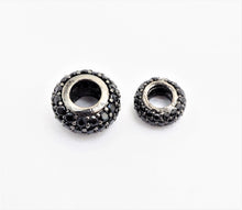 Load image into Gallery viewer, Black CZ Micro Pave On Black Rondelle Big Hole Spacer Beads, Cubic Zirconia Rondelle Spacer Beads, Pave Beads, 3x8/5x10mm, sku#C74