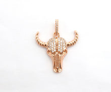 Load image into Gallery viewer, CZ Micro Pave Bull Skull Pendant, CZ Long Horn Charms,ox head, Bull Horn Charms, Antelope Head Pendant, Black/Rose Gold, 22mm,SKU#F548