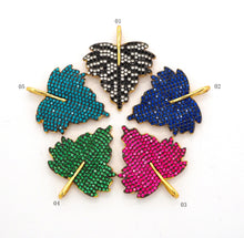 Load image into Gallery viewer, CZ Micro Pave Leaf Pendant/Charm, Cubic Zirconia Turquoise Blue Fuchsia Black Green Leaf Pave Pendant,31x36mm, sku#F508