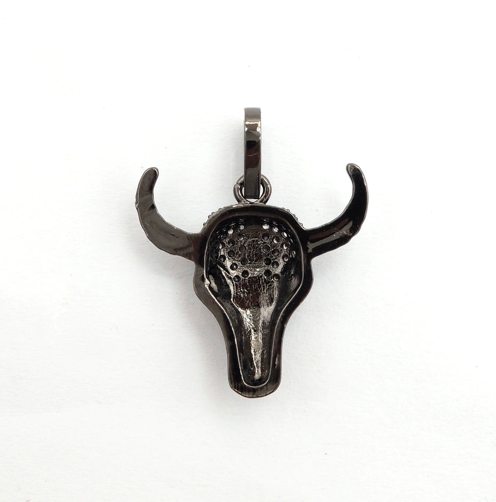 CZ Micro Pave Bull Skull Pendant, CZ Long Horn Charms,ox head, Bull Horn Charms, Antelope Head Pendant, Black/Rose Gold, 22mm,SKU#F548
