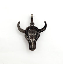 Load image into Gallery viewer, CZ Micro Pave Bull Skull Pendant, CZ Long Horn Charms,ox head, Bull Horn Charms, Antelope Head Pendant, Black/Rose Gold, 22mm,SKU#F548