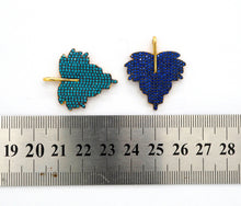 Load image into Gallery viewer, CZ Micro Pave Leaf Pendant/Charm, Cubic Zirconia Turquoise Blue Fuchsia Black Green Leaf Pave Pendant,31x36mm, sku#F508