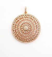 Load image into Gallery viewer, 40mm Large CZ Micro Pave Hollow out Filigree Round Disc Pendant, Cubic Zirconia Rose Gold/Gold/Silver/Black Focal Pendant, 40x43mm, F498C