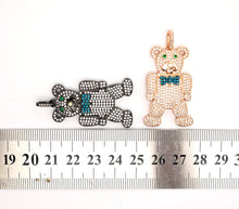 Load image into Gallery viewer, CZ Micro Pave Teddy Bear Pendant/Charm, Cubic Zirconia Focal Bear Pendant, Gold/Silver/Rose Gold/Black, 40mm, SKU#F516