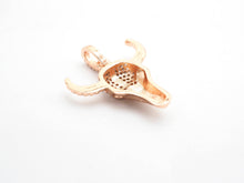 Load image into Gallery viewer, CZ Micro Pave Bull Skull Pendant, CZ Long Horn Charms,ox head, Bull Horn Charms, Antelope Head Pendant, Black/Rose Gold, 22mm,SKU#F548