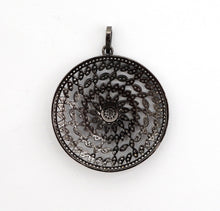 Load image into Gallery viewer, 40mm Large CZ Micro Pave Hollow out Filigree Round Disc Pendant, Cubic Zirconia Rose Gold/Gold/Silver/Black Focal Pendant, 40x43mm, F498C