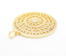 Load image into Gallery viewer, 40mm Large CZ Micro Pave Hollow out Filigree Round Disc Pendant, Cubic Zirconia Rose Gold/Gold/Silver/Black Focal Pendant, 40x43mm, F498C