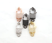 Load image into Gallery viewer, CZ Micro Pave Square Lock Lobster Claw Clasp, Cubic Zirconia Clasp/Link Connector, 18x8mm, sku#H126