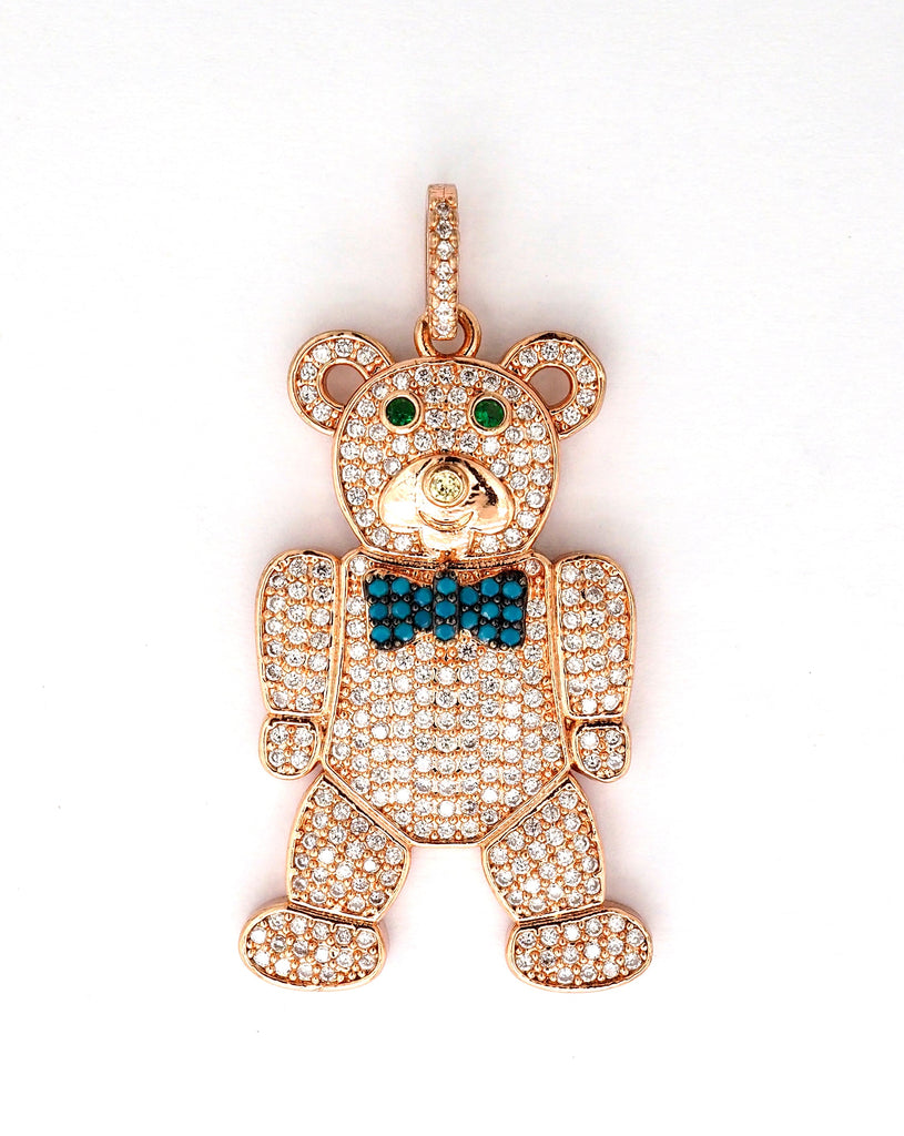 CZ Micro Pave Teddy Bear Pendant/Charm, Cubic Zirconia Focal Bear Pendant, Gold/Silver/Rose Gold/Black, 40mm, SKU#F516