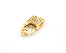 Load image into Gallery viewer, CZ Micro Pave Square Lock Lobster Claw Clasp, Cubic Zirconia Clasp/Link Connector, 18x8mm, sku#H126
