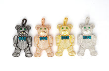Load image into Gallery viewer, CZ Micro Pave Teddy Bear Pendant/Charm, Cubic Zirconia Focal Bear Pendant, Gold/Silver/Rose Gold/Black, 40mm, SKU#F516
