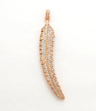Load image into Gallery viewer, 61mm Long CZ Micro Pave Feather Leaf Pendant, Gold/Rose gold/Black/Silver,  Cubic Zirconia Pave Pendant/Charm,sku#F510