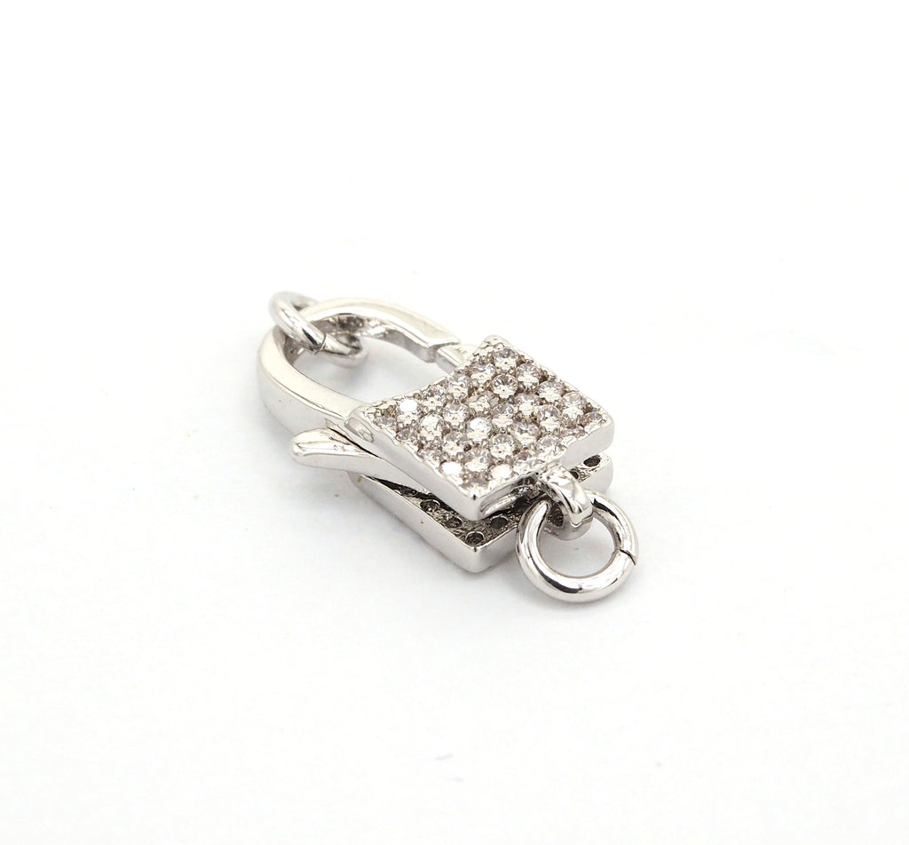 CZ Micro Pave Square Lock Lobster Claw Clasp, Cubic Zirconia Clasp/Link Connector, 18x8mm, sku#H126