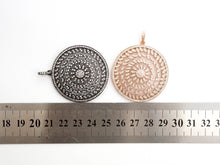 Load image into Gallery viewer, 40mm Large CZ Micro Pave Hollow out Filigree Round Disc Pendant, Cubic Zirconia Rose Gold/Gold/Silver/Black Focal Pendant, 40x43mm, F498C