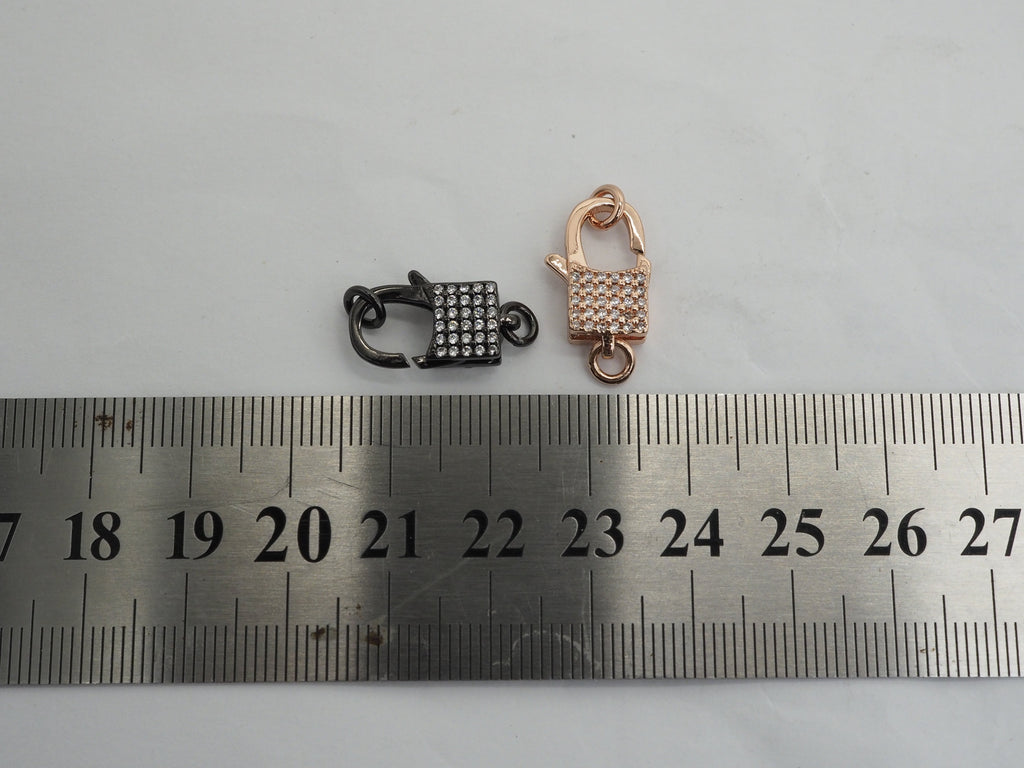 CZ Micro Pave Square Lock Lobster Claw Clasp, Cubic Zirconia Clasp/Link Connector, 18x8mm, sku#H126