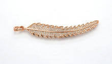 Load image into Gallery viewer, 61mm Long CZ Micro Pave Feather Leaf Pendant, Gold/Rose gold/Black/Silver,  Cubic Zirconia Pave Pendant/Charm,sku#F510
