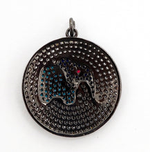 Load image into Gallery viewer, 26mm CZ Micro Pave Elephant on Disc Pendant, Cubic Zirconia Elephant Charm/Pendant, Silver/Gold/Rose Gold/Black, 26x28mm, Sku#F499