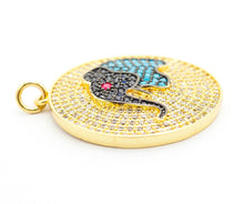 Load image into Gallery viewer, 26mm CZ Micro Pave Elephant on Disc Pendant, Cubic Zirconia Elephant Charm/Pendant, Silver/Gold/Rose Gold/Black, 26x28mm, Sku#F499