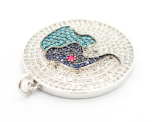 Load image into Gallery viewer, 26mm CZ Micro Pave Elephant on Disc Pendant, Cubic Zirconia Elephant Charm/Pendant, Silver/Gold/Rose Gold/Black, 26x28mm, Sku#F499