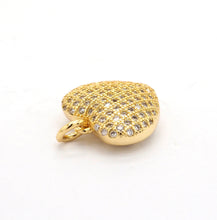 Load image into Gallery viewer, 15mm CZ Micro Pave Puffy Heart Charm/Pendant, CZ Pave Charm in Gold/Rose Gold/Silver/Black Finish, Pave Heart Beads, sku#F524