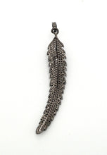 Load image into Gallery viewer, 61mm Long CZ Micro Pave Feather Leaf Pendant, Gold/Rose gold/Black/Silver,  Cubic Zirconia Pave Pendant/Charm,sku#F510