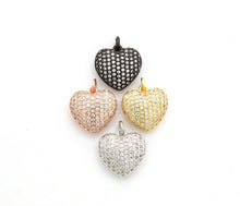 Load image into Gallery viewer, 15mm CZ Micro Pave Puffy Heart Charm/Pendant, CZ Pave Charm in Gold/Rose Gold/Silver/Black Finish, Pave Heart Beads, sku#F524