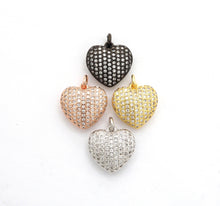 Load image into Gallery viewer, 15mm CZ Micro Pave Puffy Heart Charm/Pendant, CZ Pave Charm in Gold/Rose Gold/Silver/Black Finish, Pave Heart Beads, sku#F524