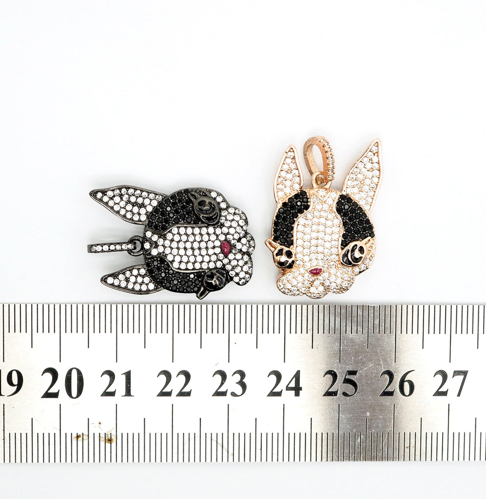 CZ Micro Pave Bunny Rabbit Head Charm Pendant, Cubic Zirconia Pendant, Gold/Silver/Rose Gold/Black, 28x20mm, SKU#F517