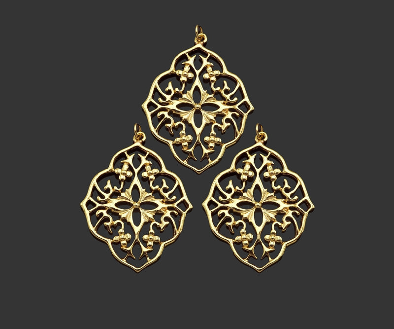 Gold Filled Filigree Flower Shape Pendant, 14K Gold Filled Picture Frame Charm, Necklace Bracelet Charm Pendant, 26x33mm, Sku#ZX21