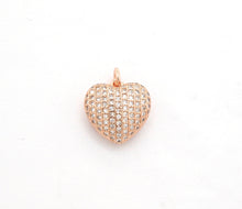 Load image into Gallery viewer, 15mm CZ Micro Pave Puffy Heart Charm/Pendant, CZ Pave Charm in Gold/Rose Gold/Silver/Black Finish, Pave Heart Beads, sku#F524