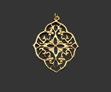 Load image into Gallery viewer, Gold Filled Filigree Flower Shape Pendant, 14K Gold Filled Picture Frame Charm, Necklace Bracelet Charm Pendant, 26x33mm, Sku#ZX21