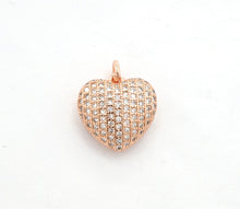 Load image into Gallery viewer, 15mm CZ Micro Pave Puffy Heart Charm/Pendant, CZ Pave Charm in Gold/Rose Gold/Silver/Black Finish, Pave Heart Beads, sku#F524