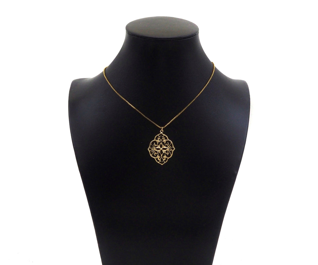 Gold Filled Filigree Flower Shape Pendant, 14K Gold Filled Picture Frame Charm, Necklace Bracelet Charm Pendant, 26x33mm, Sku#ZX21