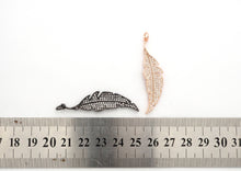 Load image into Gallery viewer, CZ Micro Pave Leaf Feather Pendant, Gold/Rose gold/Silver/Black plated, Cubic Zirconia leaf Pendant/Charm,46x12mm,sku#F511