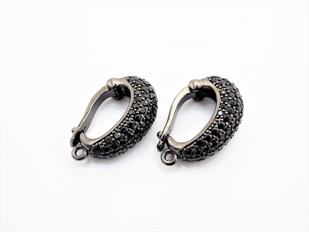 Black CZ Pave On Black Micro Pave Rhodium Plated Pendant Enhancer Bail with Latch-Back Closure, Pendant Enhancer,6x20x13mm, sku#C87