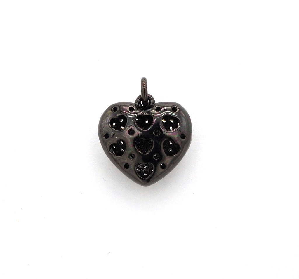 15mm CZ Micro Pave Puffy Heart Charm/Pendant, CZ Pave Charm in Gold/Rose Gold/Silver/Black Finish, Pave Heart Beads, sku#F524