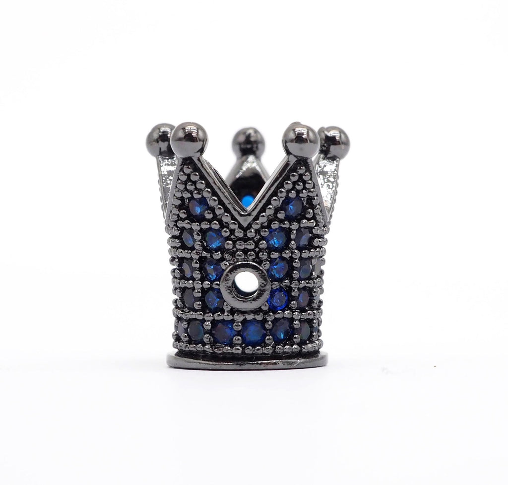 CZ Micro Pave King Crown Spacer Beads, Sapphire Blue Crown Beads,Men's Women's Jewelry Making, 10x8mm, Sku#G411