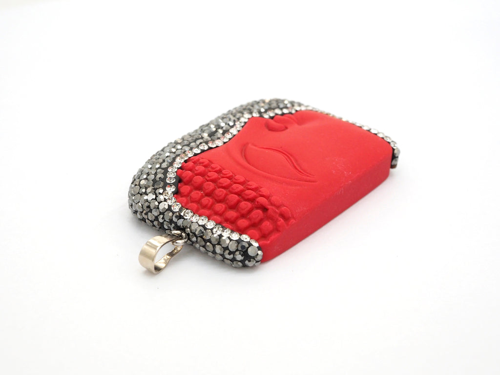 Large Pave Red Coral Buddha Pendant, Pave Crystal Rhinestone Encrusted Buddha Pendant,37x52x10mm,sku#V20